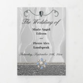 ホワイト・シルク&シルバー・フォイル&パール&ダイヤモンド・トリ 三つ折り招待状 (カバー)