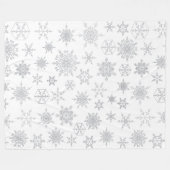 ホワイト&シルバーのクリスマススノーフレークパターン冬 フリースブランケット (正面(横))