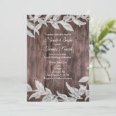 ホワイト＆シルバーの葉の冬のウェディング　ラスティックウッド 招待状 (スタンド正面)