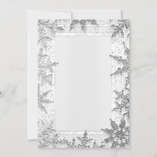 ホワイト&シルバーウィンタースノーフレークブライダルシャワー 招待状 (裏面)