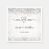 ホワイト・シルバーエレガントグリッターミセス・ハート結婚ズ スタンダードカクテルナプキン (正面)