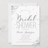 ホワイト&シルバーグラムグリッターコーナーズブライダルシャワー 招待状 (正面)
