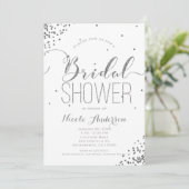 ホワイト&シルバーグラムグリッターコーナーズブライダルシャワー 招待状 (スタンド正面)