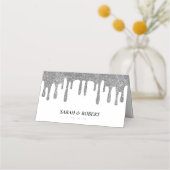 ホワイト&シルバーグリッタードリップウェディング プレイスカード (裏面)