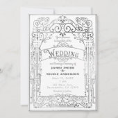 ホワイト&シルバービクトリアンヴィンテージデコ結婚ズ 招待状 (正面)