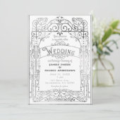 ホワイト&シルバービクトリアンヴィンテージデコ結婚ズ 招待状 (スタンド正面)