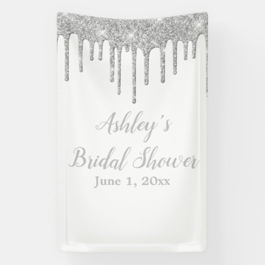 ホワイト&シルバーブライダルシャワー背景フォトブース 横断幕 (縦)