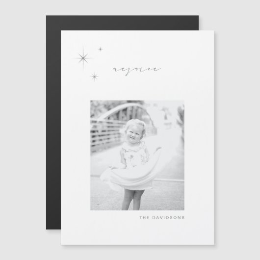 ホワイト&シルバーラジアントレジョイホリデーマグネット マグネット招待状 (正面/裏面)