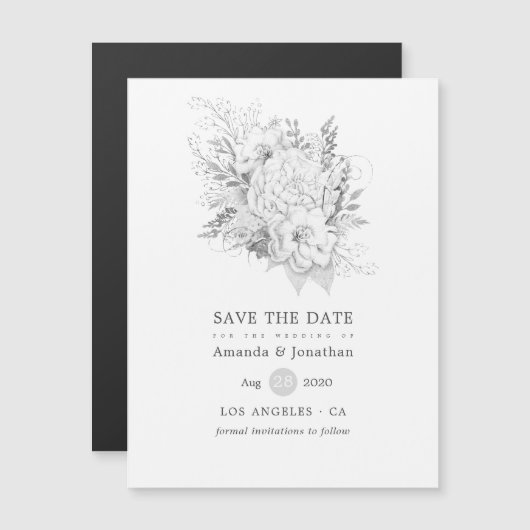 ホワイト&シルバーヴィンテージバラウェディング日付を保存 マグネット招待状 (正面/裏面)