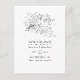 ホワイト&シルバーヴィンテージバラウェディング日付を保存 案内ポストカード