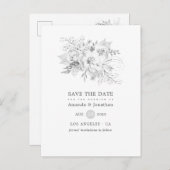 ホワイト&シルバーヴィンテージバラウェディング日付を保存 案内ポストカード (正面/裏面)