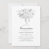 ホワイト&シルバーヴィンテージフローラクインセアニラ 招待状 (正面)