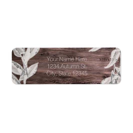 ホワイト&シルバー葉ズ&ウ素朴ィードエレガント ラベル (正面)