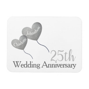 ホワイト&シルバー25結婚thのアニバーサリーギフト マグネット