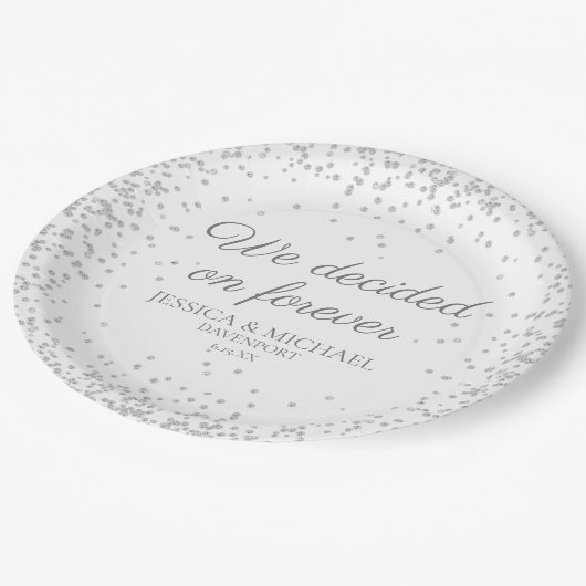 ホワイト シルバー グリッター ウェディング 私たち永遠を決めた ペーパープレート (アングル)