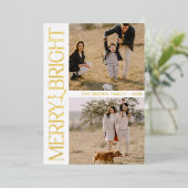 「ホワイト シンプル フォト」"メリー アンド ブライト" テキスト 箔シーズンカード (立ち正面)