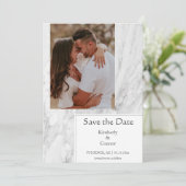 ホワイト シンプル マーブル フォト セーブザデート (スタンド正面)