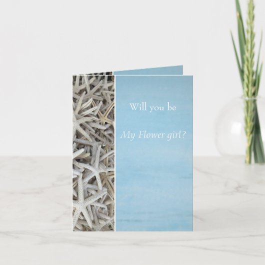 ホワイト・シーシェル・ビーチ結婚式は私の花の女の子？ サンキューカード (正面)
