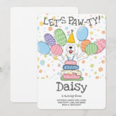 ホワイト シープアードゥードルの犬の誕生日パーティー 招待状 (正面/裏面)