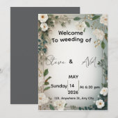 ホワイト+ジャスミン+フラワーのエレガントな結婚式の招待状 |  招待状 (正面/裏面)