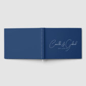 ホワイト・スクリプト名結婚ズNavy Blue Guest Book ゲストブック (全面)