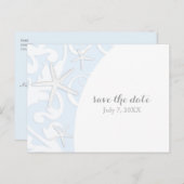 ホワイト スターフィッシュ ブルー ビーチ ウェディング セーブ ザ デート 案内ポストカード (正面/裏面)