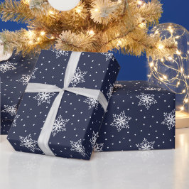 ホワイト+スノーフレーク+水玉+ネイビーブルー+クリスマス ラッピングペーパー