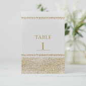 ホワイト＆スパーキングゴールド グラムチック パーティー テーブル ナンバー 招待状 (スタンド正面)