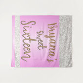 ホワイト スパークル グリッター ピンク パーティー スイート16 背景 タペストリー (正面(横))