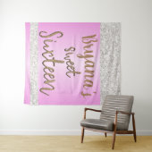 ホワイト スパークル グリッター ピンク パーティー スイート16 背景 タペストリー (インサイチュ(横))