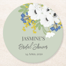 ホワイト スプリング フラワーブーケ ブライダルシャワー ラウンドペーパーコースター