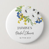 ホワイト スプリング フラワーブーケ ブライダルシャワー 缶バッジ (正面)