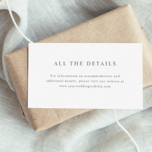 ホワイト&セージエレガントグリーン文字結婚ズ詳細 エンクロージャーカード