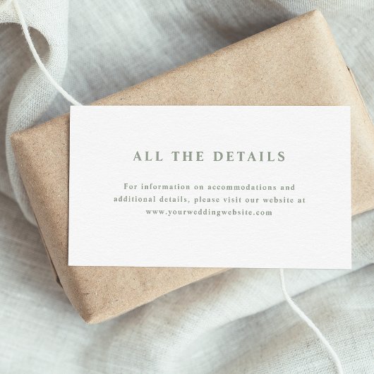 ホワイト&セージエレガントグリーン文字結婚ズ詳細 エンクロージャーカード