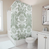ホワイト&セージグリーン華美フローラデザイン シャワーカーテン (インサイチュ)