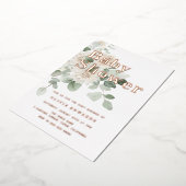 ホワイト&セージバラ金ゴールドベビーシャワーフォイル招待状 箔招待状 (回転した状態)