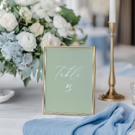 ホワイト&セージ結婚グリーンのテーブル番号カード テーブルナンバー