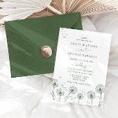 ホワイト&セージ緑のワイルドフラワー結婚ズ 招待状