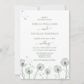 ホワイト&セージ緑のワイルドフラワー結婚ズ 招待状 (正面)