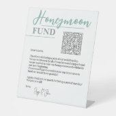 ホワイト&セージ緑エレガントQRコードハネムーン基金 台座サイン (正面)