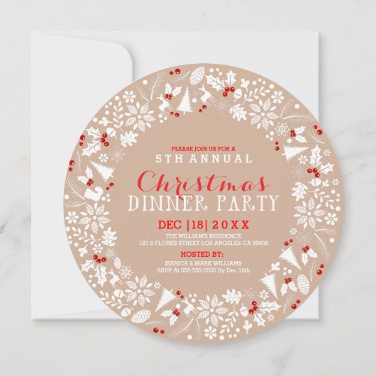 ホワイト&タンクリスマスリースパーティの招待状 招待状 (裏面)