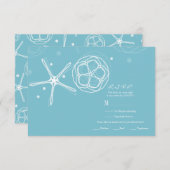 ホワイト＆ターコイズのスターフィッシュ エレガント ウェディング RSVP 返信 (正面/裏面)