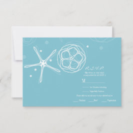 ホワイト&ターコイズのスターフィッシュ エレガント ウェディング RSVP 返信