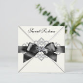 ホワイト ダイヤモンド ブラック ホワイト スウィート 16 誕生日パーティー 招待状 (スタンド正面)