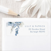 ホワイト&ダスティブルーフローラ差出人住所結婚ズ ラベル (インサイチュ)