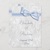 ホワイト·ダマスフェイクク·アンド·ボ結婚ウズ 招待状 (正面/裏面)