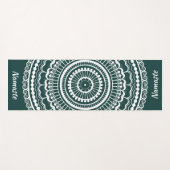 ホワイト&ダークティール（緑がかった色）メンディヘナマンダラ ヨガマット (正面(横))