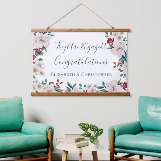 ホワイト ダークピンク レッド フラワー グリーン 誓約 吊り下げ型タペストリー (リビング)