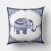 ホワイト&ダークブルーフローラペイズリー&エレファント クッション (裏面)