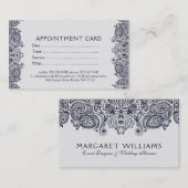 ホワイト&ダークブルーペイズリーレースアポイントメントカード 予約カード (正面/裏面)